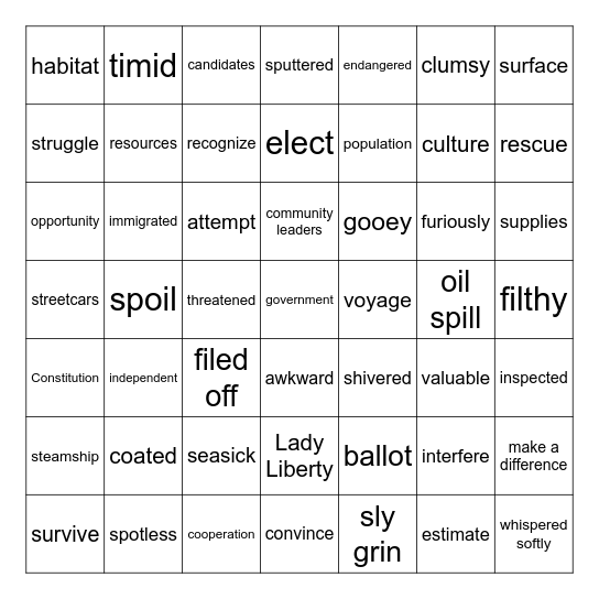 Reading Final Exam Review Bingo Card