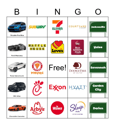 Road Bingo (Savannah) Bingo Card