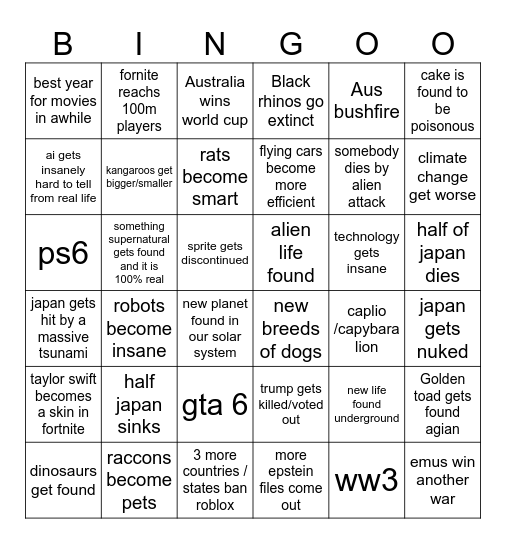 2026 Bingo Card