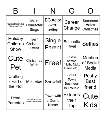 Christmas Hallmark Movie Bingo Card
