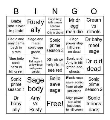 Sonic prime Bingo Card