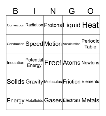 Science First Semester Bingo Card