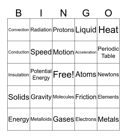 Science First Semester Bingo Card