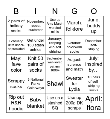 Knitting Bingo 2026 Bingo Card
