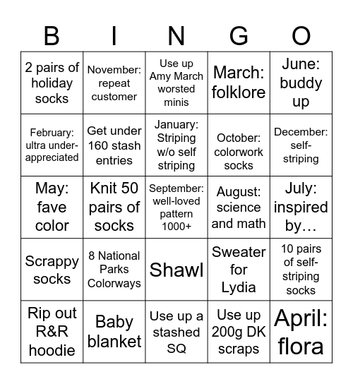 Knitting Bingo 2026 Bingo Card