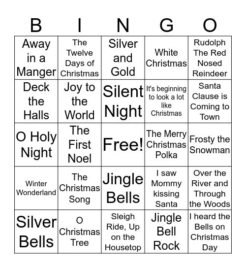 Christmas Carol Bingo Card