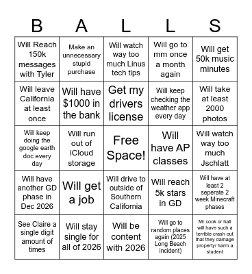 Noam 2026 Bingo Card Bingo Card