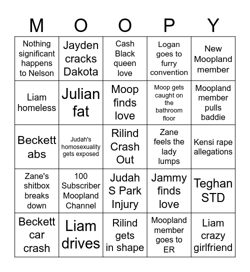 Moopland Bingo 2026 Bingo Card