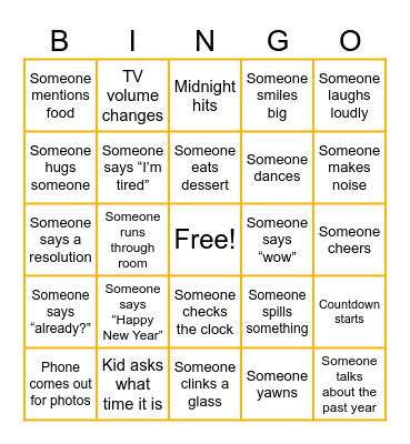 New Year Eve's Bingo! Bingo Card