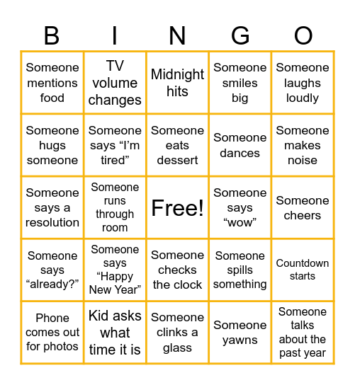 New Year Eve's Bingo! Bingo Card