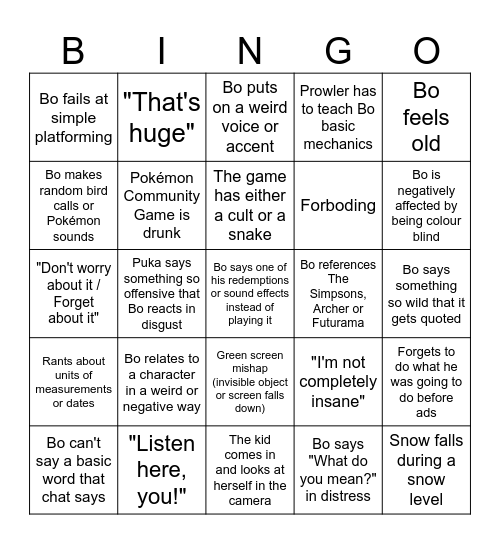 Berktime Gaming Bingo Card