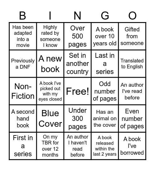 TBR Challenge 2026 Bingo Card