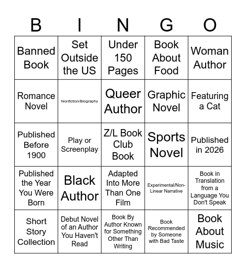 Z/L 2026 Book Bingo Card