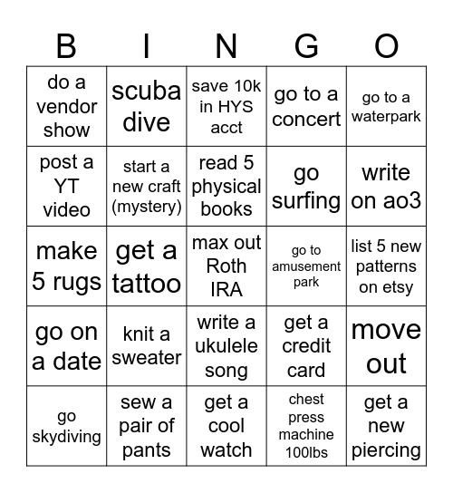 2026 Big goals Bingo Card
