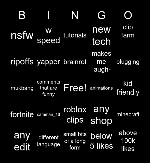 Untitled Bingo Card