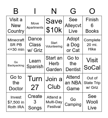 2026 Bingo Card