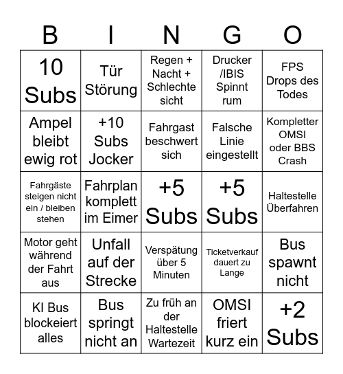 Omsi Bingo Card