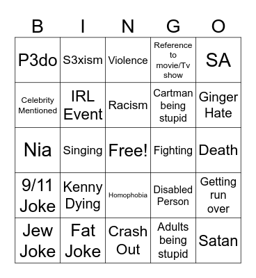 Southpark Bingo Card