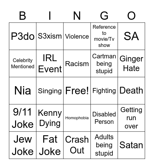 Southpark Bingo Card