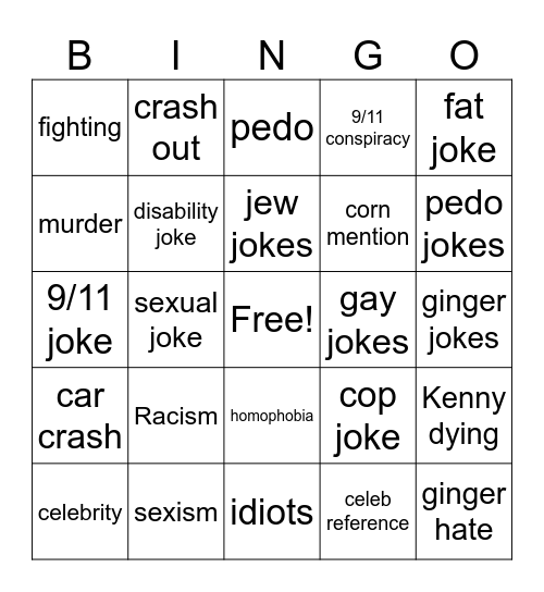 South Park Bingo Card