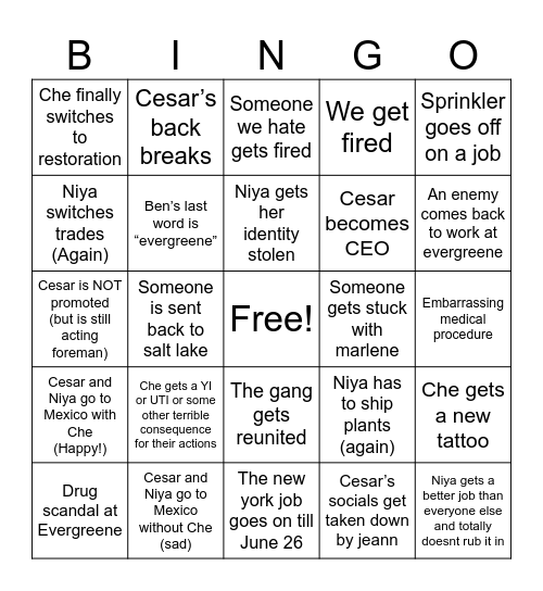 Besties Bingo Card