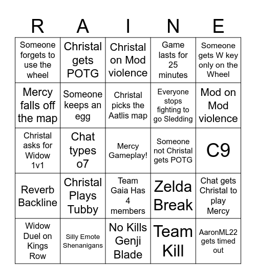 ChristalRaine ToG&G Bingo Card
