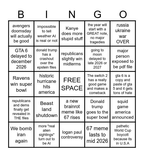 2026 BINGO! Bingo Card