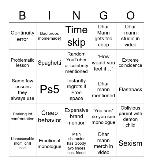 Dhar Mann bingo rip off that’s just as good Bingo Card