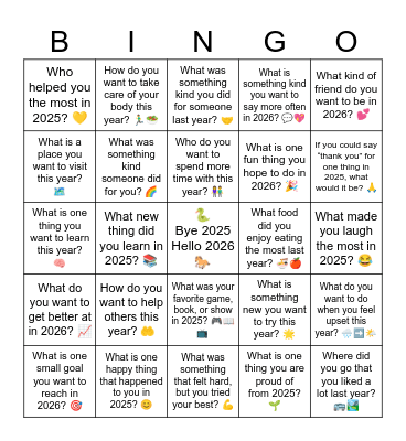 🐍 Bye 2025 Hello 2026 🐎 Bingo Card