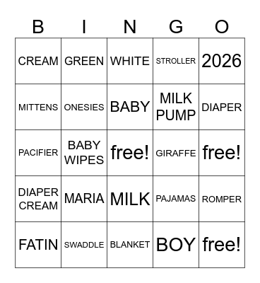 Fatin's Baby Shower Bingo Card