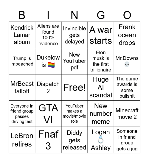 2026 bingo card Bingo Card