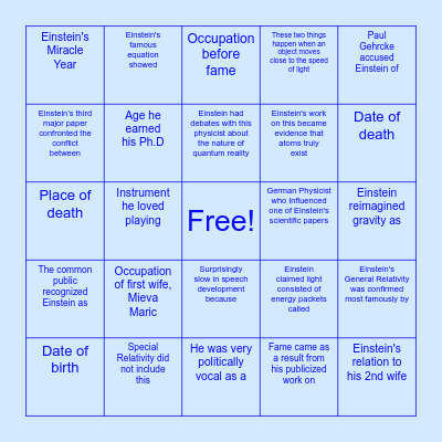 Albert Einstein Bingo Card