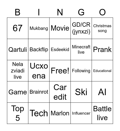 Untitled Bingo Card