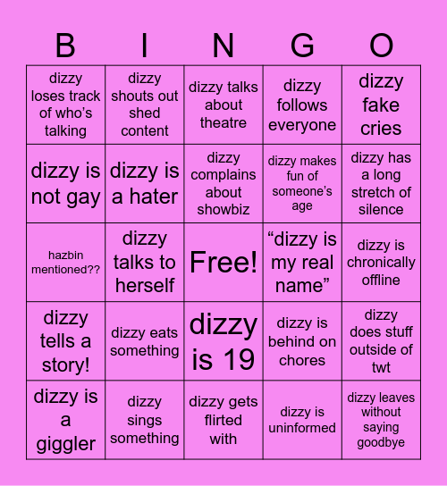 dizzy space bingo 2.0 Bingo Card