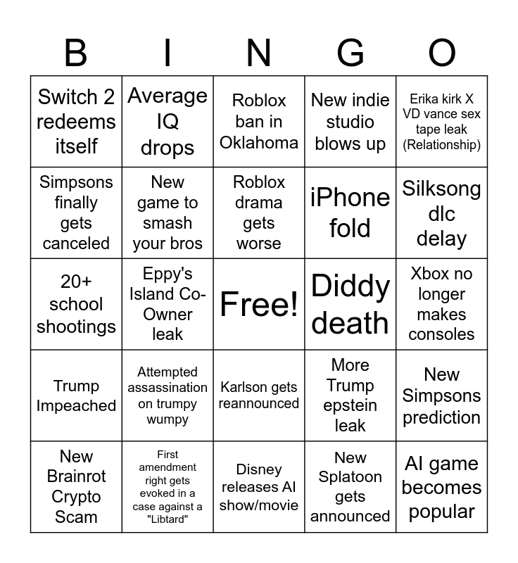 O R G Y B I N G O Bingo Card