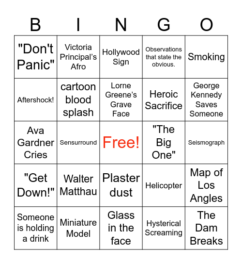 Earthquake Bingo Card