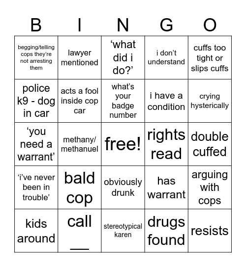 bodycam bingo Card