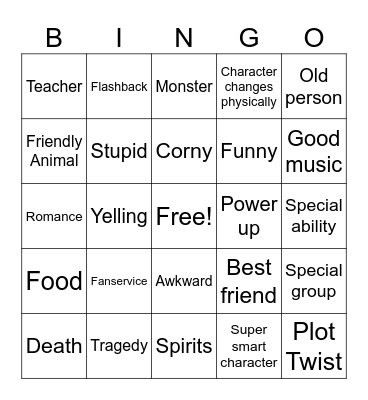 Shonen Bingo Card