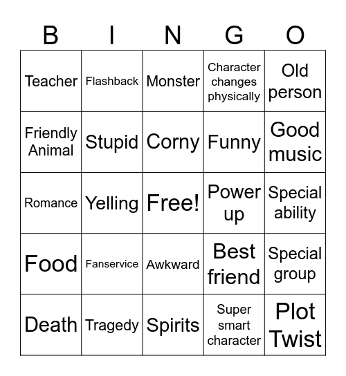 Shonen Bingo Card