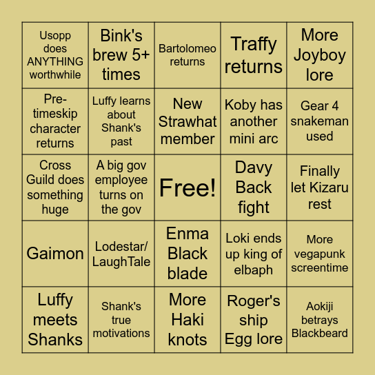 2026 One Piece Bingo Card