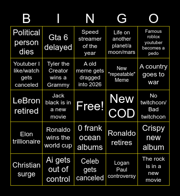 2026 BINGO! Bingo Card