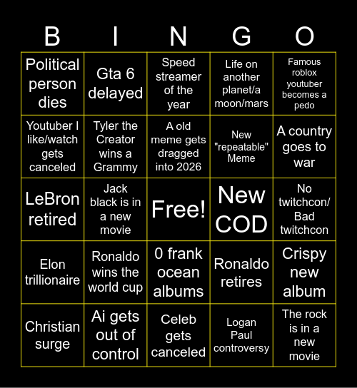 2026 BINGO! Bingo Card