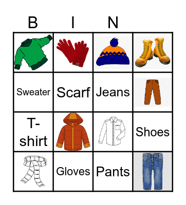 Clothes, clothes, clothes! Bingo Card