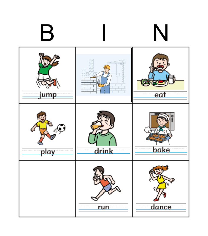 Actions Bingo Card