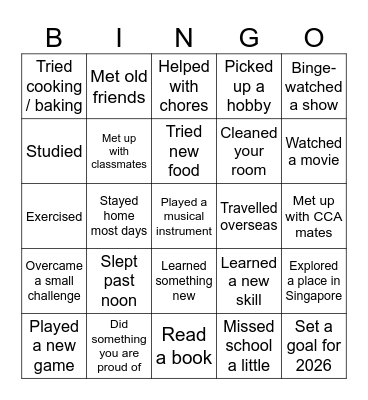 Welcome back to School Bingo Card