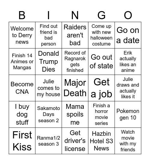 2026 Bingo Card Bingo Card