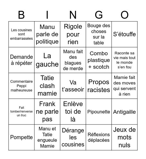Repas de famille 🎄 Bingo Card