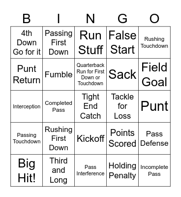Football Bingo Card