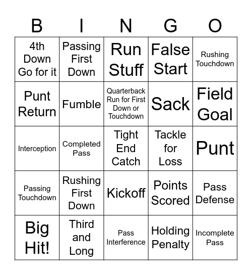 Football Bingo Card