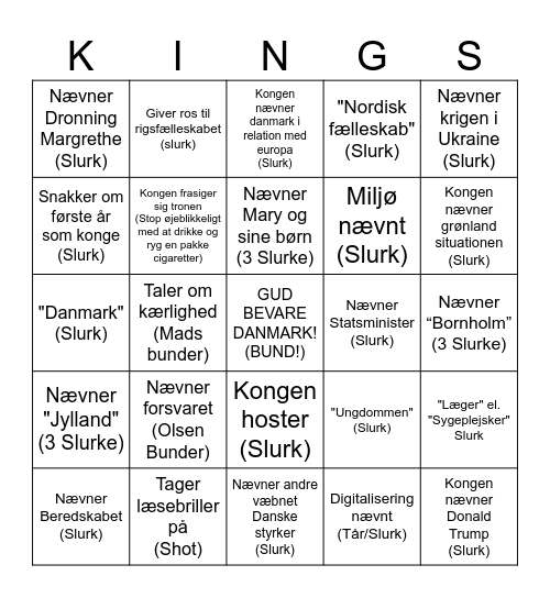 Nytårstale KINGS! Bingo Card
